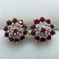 $1600 10K Ruby  Diamond Earrings
