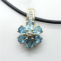 $800 10K Blue Topaz  Diamond Pendant