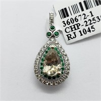 $5500 14K Turkish Diaspore Emerald Diamond Pendant