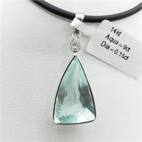 $4100 14K Aquamarine  Diamond Necklace