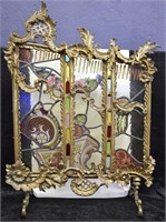 Antique French Glass & Cast Brass Fire Screen