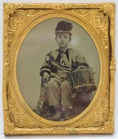 ca. 1850 Ambrotype of a Young Boy as Drummer Boy