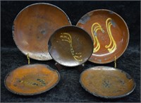 Group of Five ca. 1750 - 1850 Redware Plates