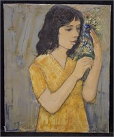 Hubertus Johannes Mengels Girl with Flowers O/C