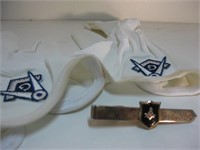 MASONIC FREEMASON MASON GLOVES & TIE CLIP by Swank