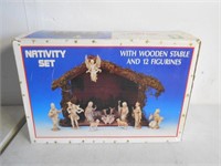 Nativity set ~ wooden stable + figurines
