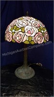 Pink Roses Art Glass Table Lamp