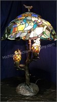 Owl Art Glass Table Lamp