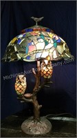 Double Owl Art Glass Table Lamp