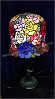 Multi Color Slag Art Glass Table Lamp