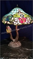 Beautiful Slag Art Glass with Owl Table Lamp