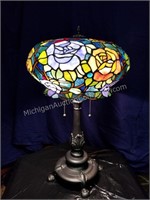 Floral Stag Glass Table Lamp