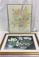 2 Framed Flower Bouquet Paintings T15D