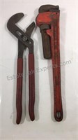 Pipe wrench and channel lock pliers