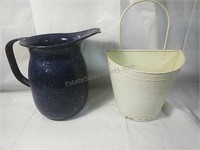 Speckled Pitcher & Metal Wall Basket