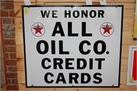 Texaco We Honor All Co. Credit Cards Porcelain