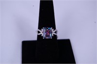 .925 Sterling Silver Rainbow and White Topaz Ring