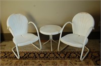 Vintage Metal Patio Set 2 White Chairs Small Table