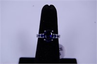 .925 Sterling Silver Blue Sapphire Ring Size 6