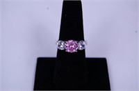 .925 Sterling Silver Pink and White Topaz Size 7