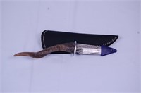 Damascus Hunting Knife w/Leather Sheath