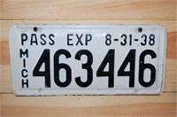 Michigan License Plate 1938