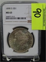 1890-S MORGAN SILVER DOLLAR - MS63 BY NGC