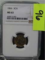 1866 U.S. THREE-CENT NICKEL MS63 BY NGC