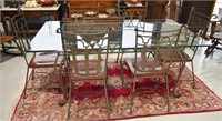 Iron & Beveled Glass Top Dining Table & 6 Chairs
