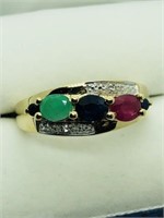 SS Sapphire Ruby Emerald Ring JC