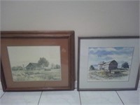 (2) Framed Barn/Farm Landscape Prints...Sgd
