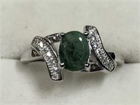 Sterling Silver Emerald Cubic Zirconia Ring YJC