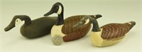 (3) Carved miniature Canada Geese by Ira James