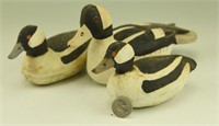 (3) Miniature carved Bufflehead decoys from