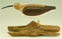 Carved Yellowlegs on driftwood signed Wendell