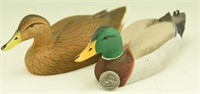 Pair of Dave Stavely, 1/3 size carved Mallards
