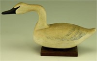 Miniature carved Tundra Swan on wooden base