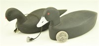 (2) Miniature carved coot decoys (one is branded
