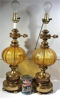 Paire de lampes vintages, globes ambrés
