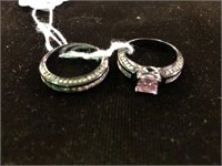 LOT OF 2 RINGS WITH PINK STONES