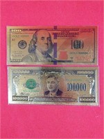 Two Gold Foil Replica Notes