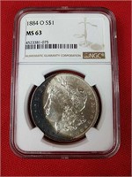 MS63 Beautifully Toned 1884-O Morgan Silver Dollar