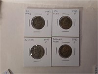4 WWII silver Jefferson Nickels