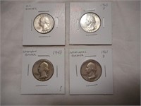 Four Silver Washington quarters
