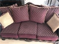 Sofa - Large Burgandy w/ wood trim detailed
