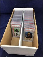 Box of Various Sports Cards in Individual Cases
