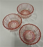 3 Pink Berry Glass Bowls - 4" Diameter