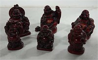 Lot Of 6 Red Resin Buddha Figurines - 2" Tall