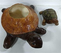 16" Long Ceramic Turtle Planter & Resin Turtle