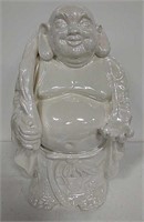 15" Ceramic Iridescent White Glazed Buddha